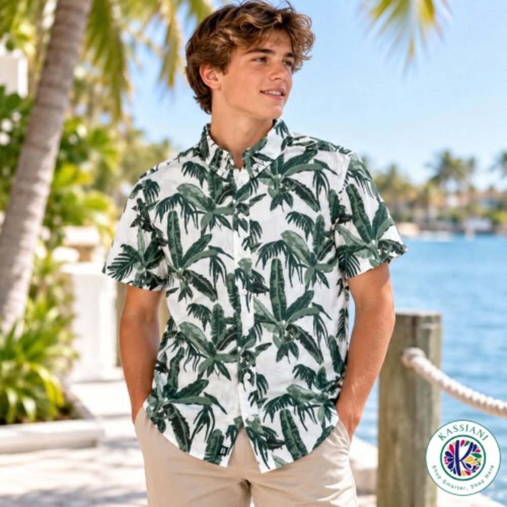 Brooks Brothers Big Boys Palm Tree Cotton Button-Down Shirt Whit/Green 18Y